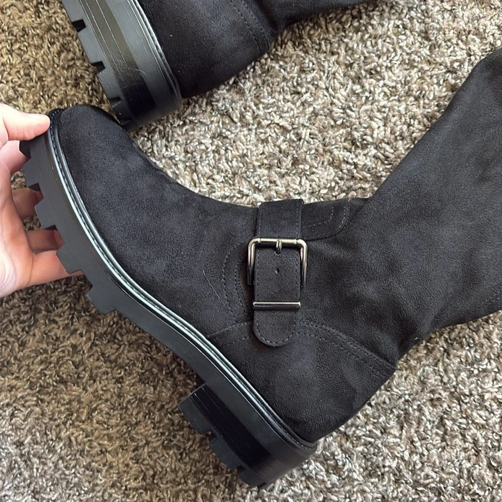 NEW In Box Marc Fisher Black Suede Ganven Lug Over The Knee Boot Size 7.5